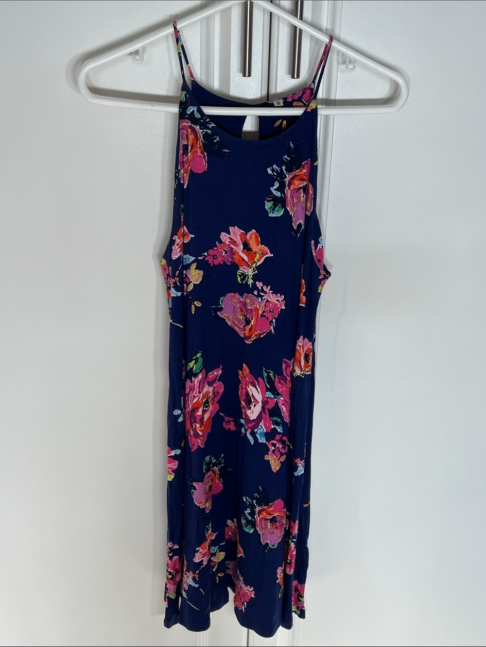 Navy Floral Sleeveless Midi Dress - Pink Floral Print